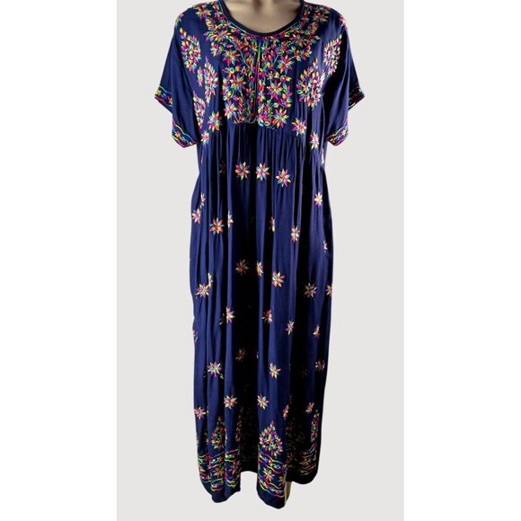 Ganesha Collection Dresses & Skirts - Ganesha Collection Navy Blue Embroidered Dress XXL 100% Viscose India Travel